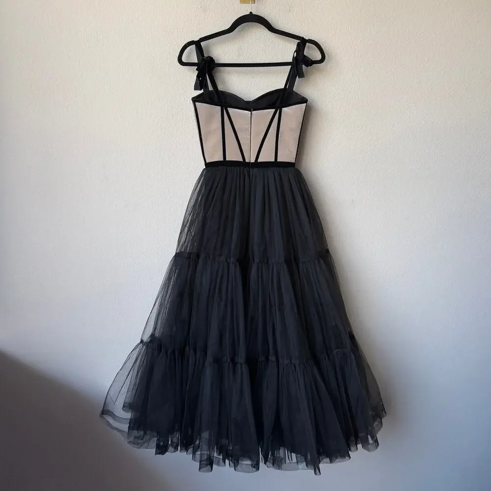 Milla Black Velvet Corset Tulle Midi Princess Dress Size XXS - Picture 3 of 4